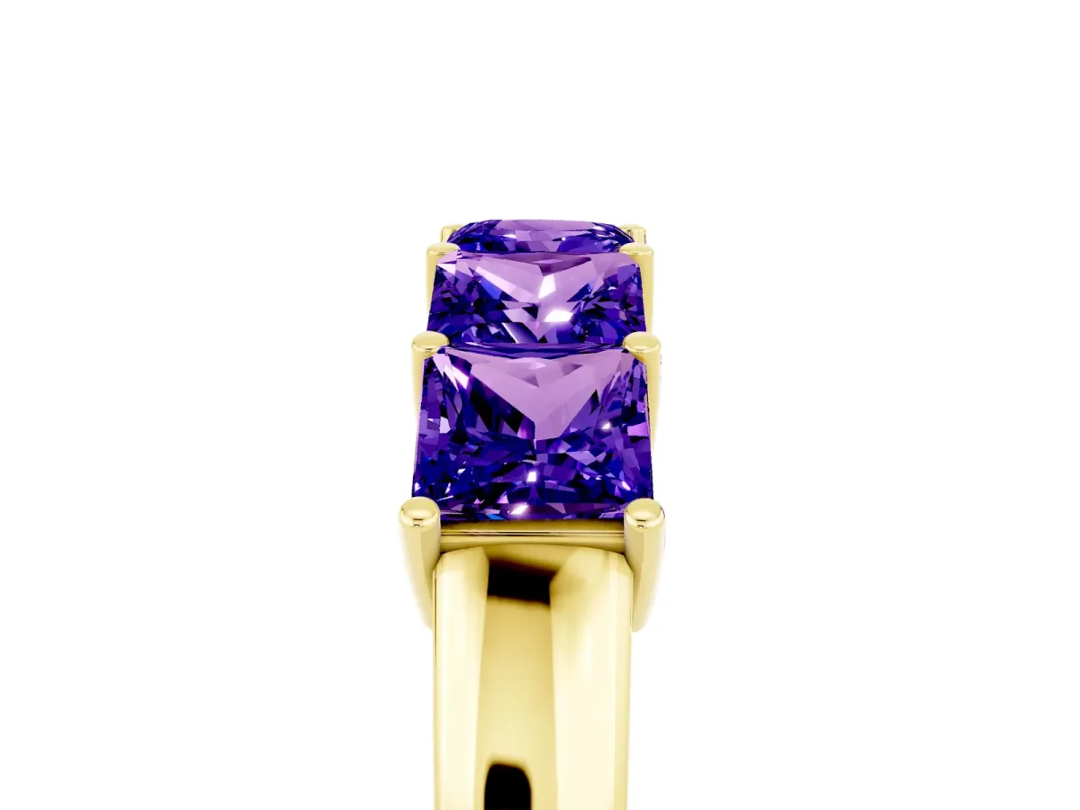 Princess Cut Five-Stone Tanzanite Band with Prong Setting Yellow gold