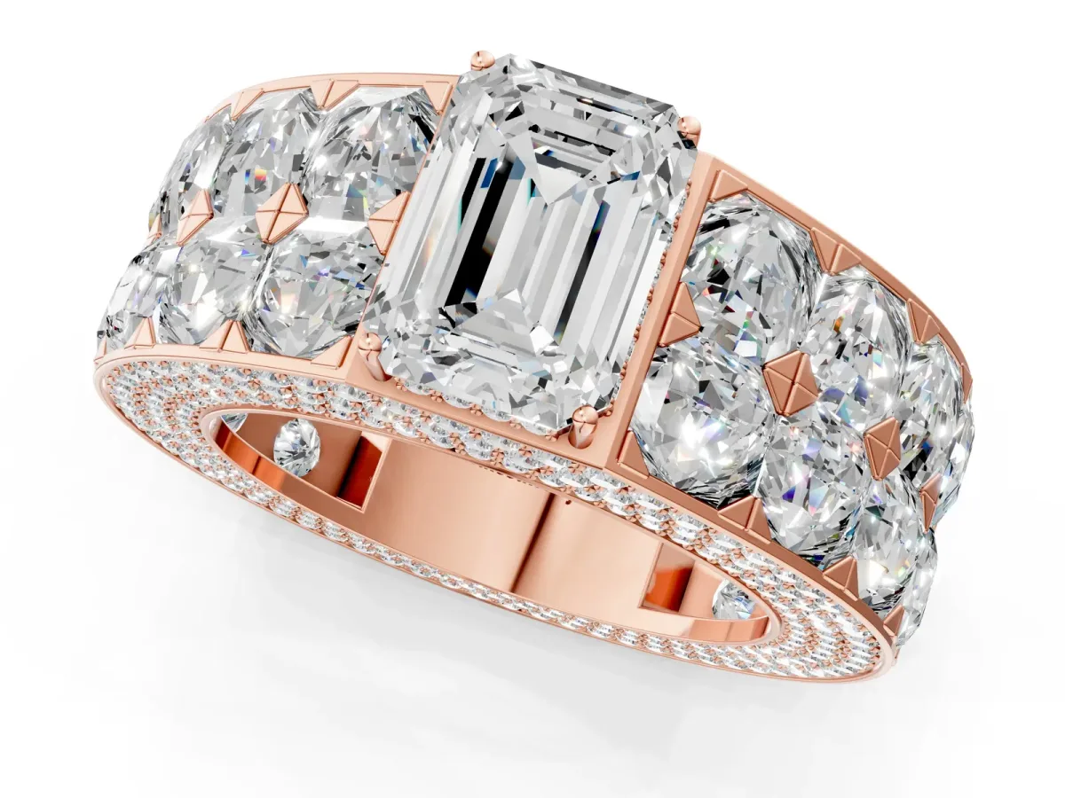 Emerald Cut Diamond Radiant Pavé Mens Ring Rose gold