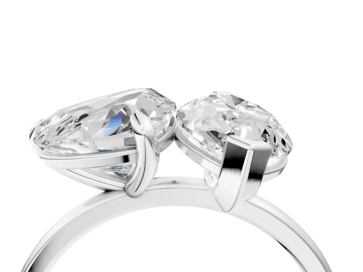 Heart and Marquise Toi Moi Ring with Prong Setting and Plain Band Silver