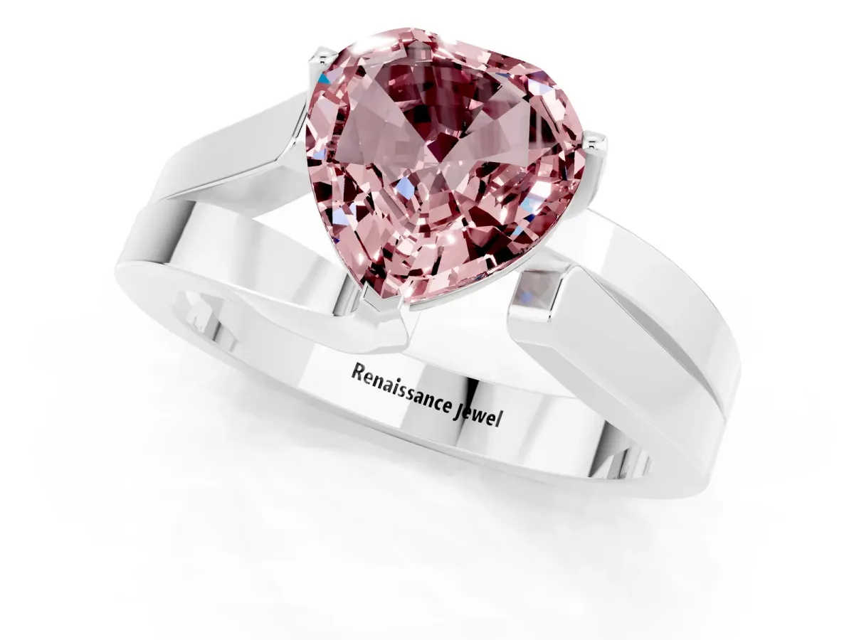 Modern Tension Set Heart Cut Morganite Solitaire Wide Band Ring Silver
