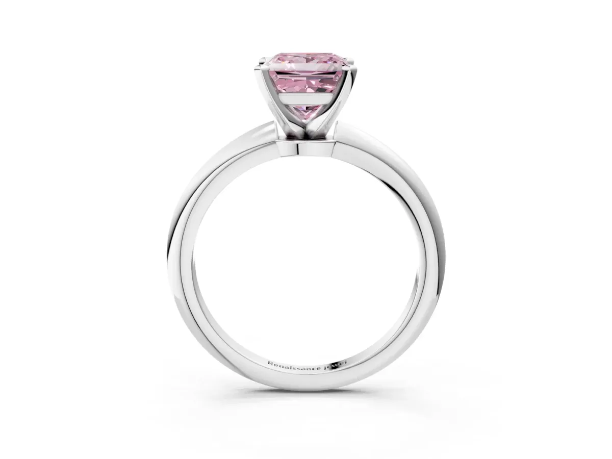 Fancy Pink Princess Cut Diamond Solitaire Ring with Six-Prong Setting and Classic Band Silver