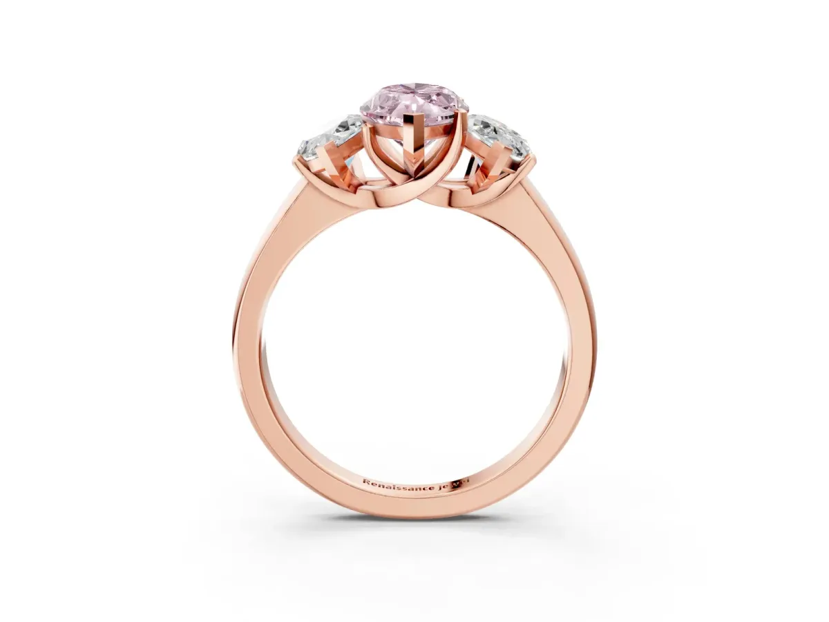 Fancy Pink Three-Stone Marquise Cut Cut Solitaire Ring with Classic Prong Setting Rose gold