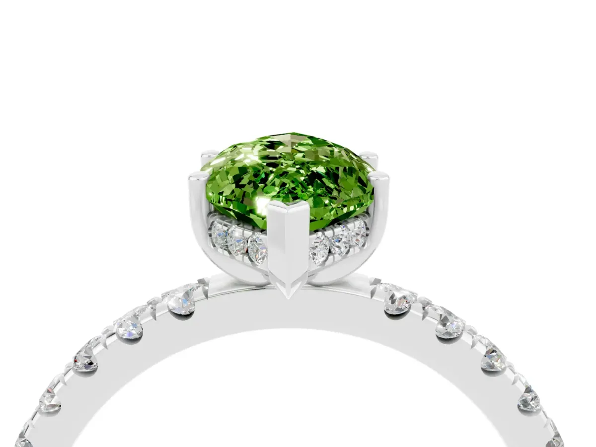 Marquise Cut Peridot Pave Band Solitaire Ring with Round and Prong Setting Platinum