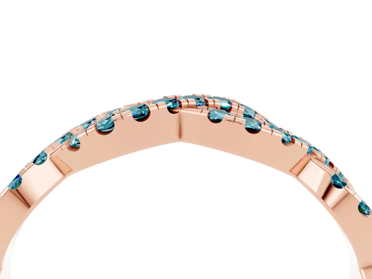 Round Blue Topaz Twisted Eternity Band with Pavé and Shared Prong Setting Rose gold