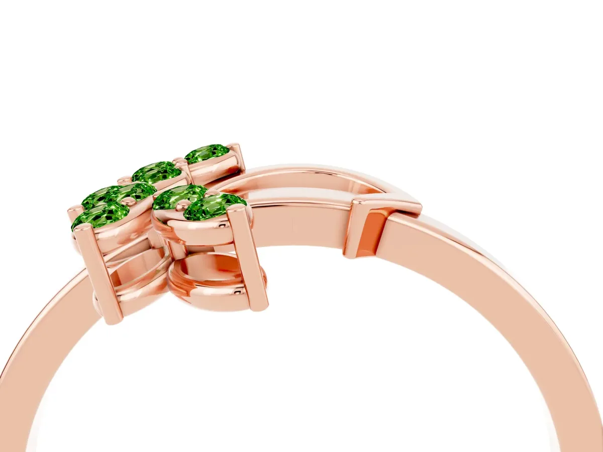 Marquise Peridot Cluster Bypass Ring with Prong Setting Rose gold