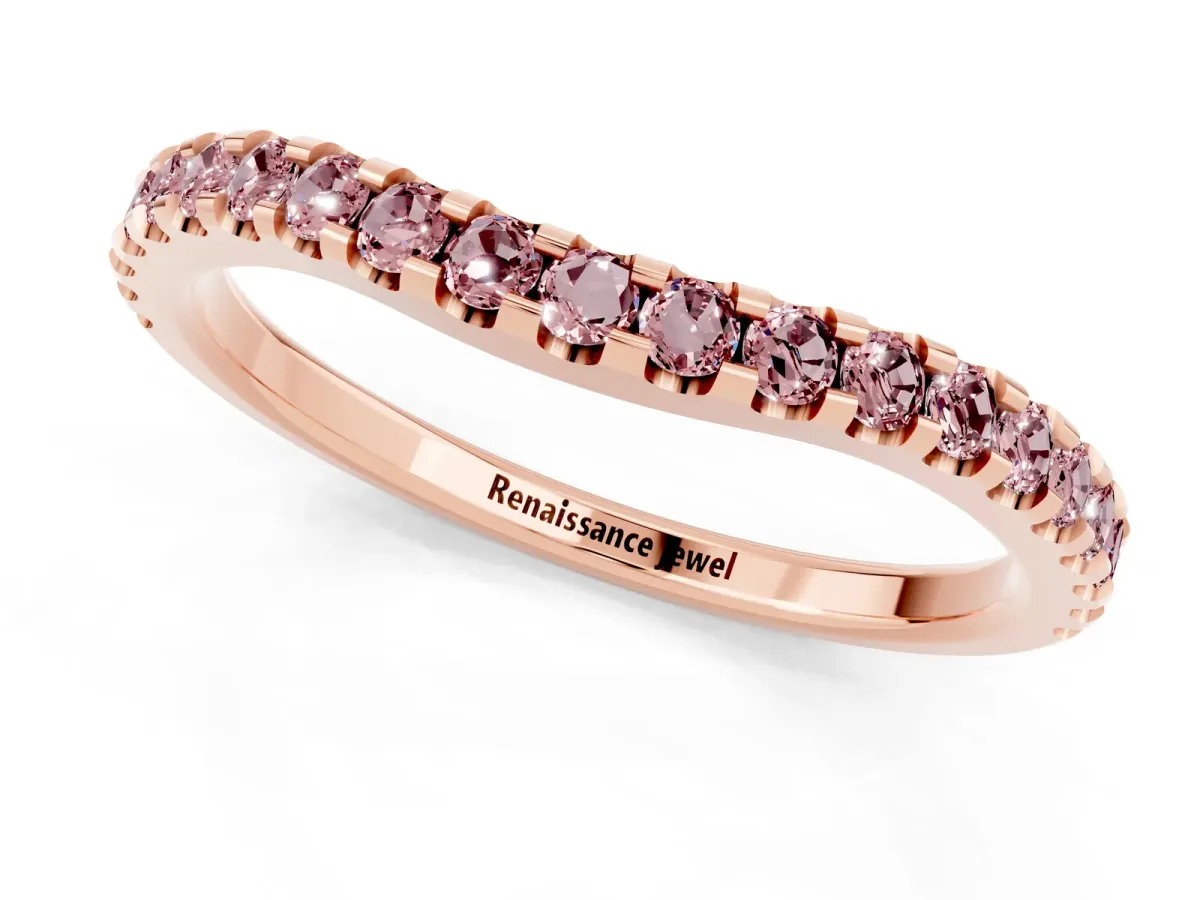 Round Morganite Pavé Curved Wedding Band Rose gold