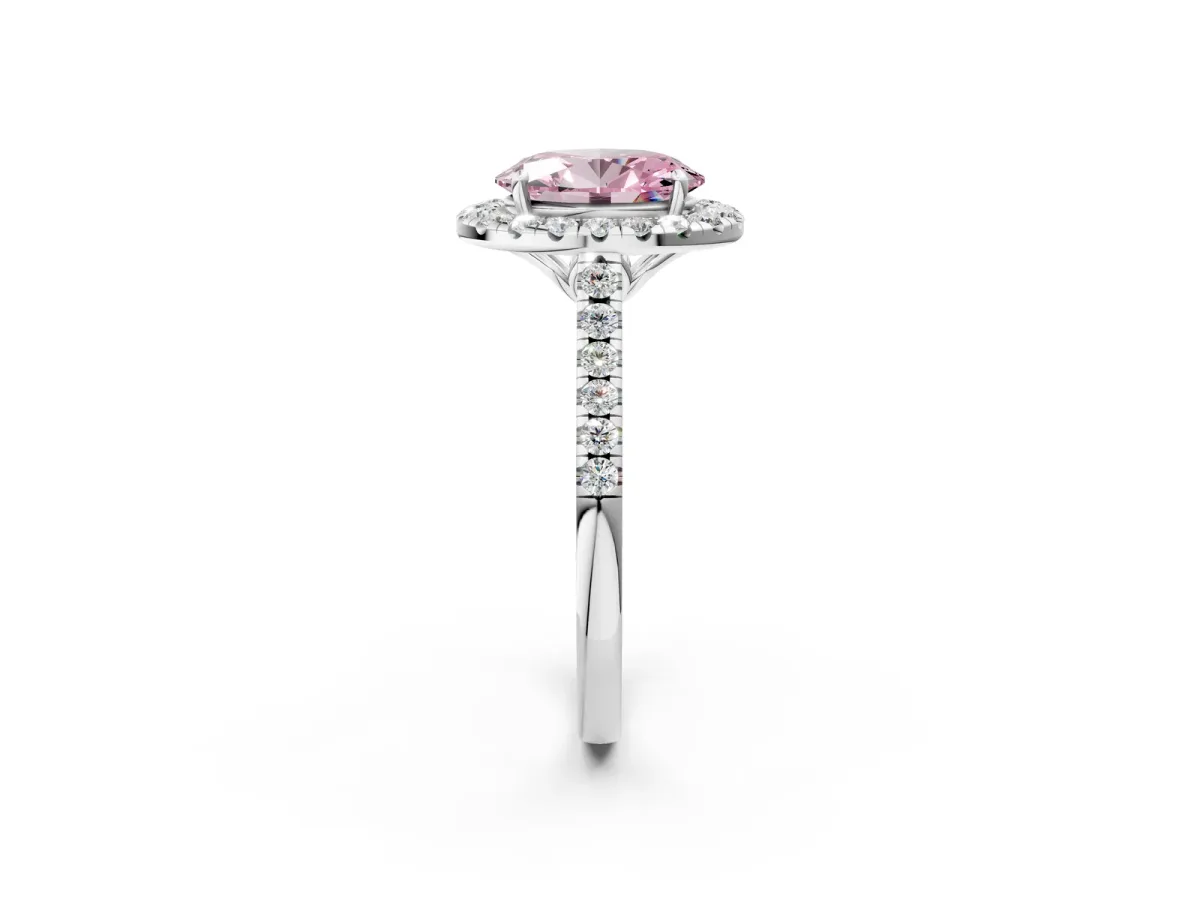 Fancy Pink Oval Cut Halo Pavé Diamond Engagement Ring with Four-Prong Setting Silver