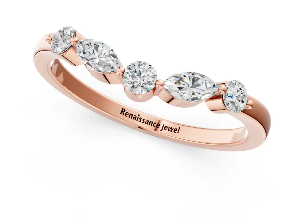 Round and Marquise Diamond Half Eternity Band with Prong Setting Rose gold