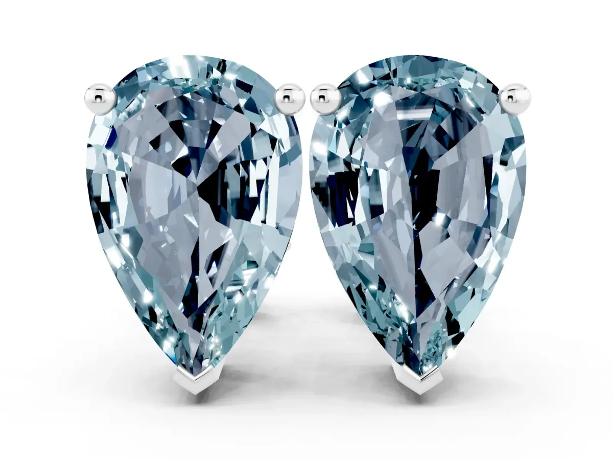 Pear Cut Aquamarine Stud Earrings Silver