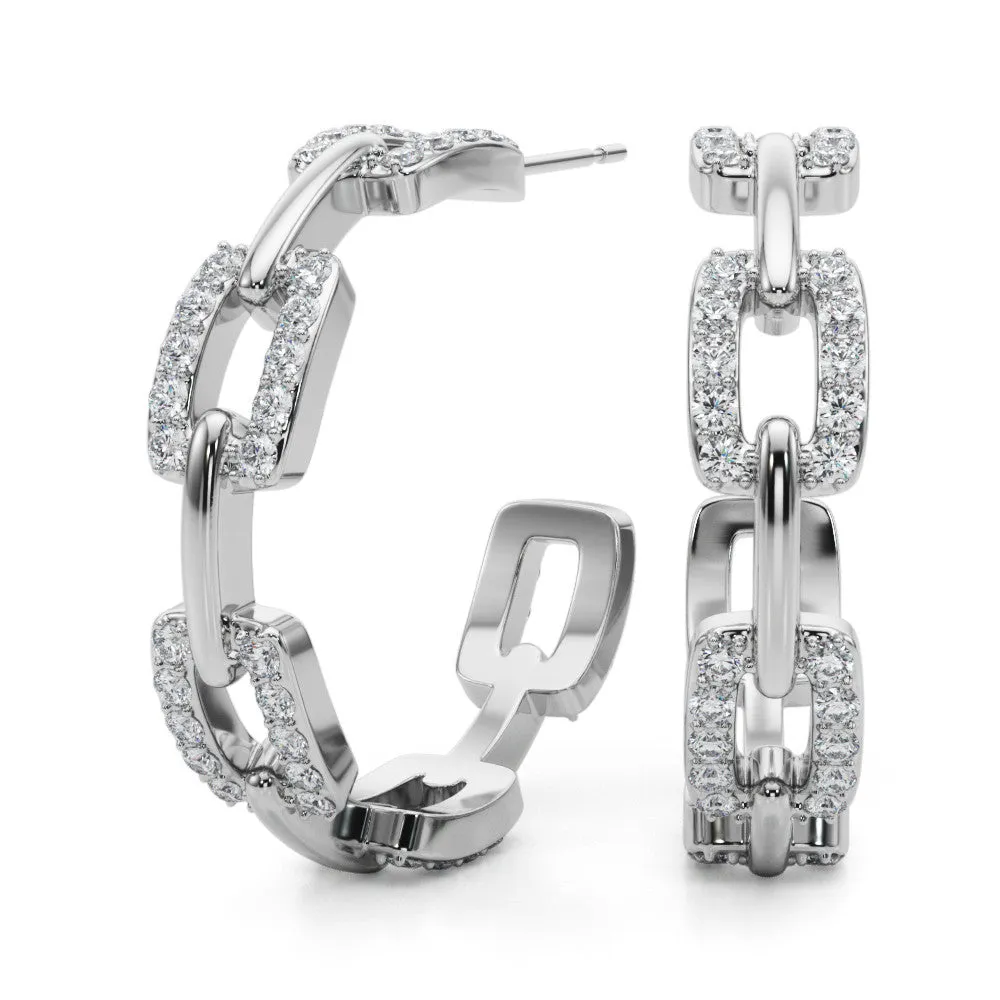 Pavé Round Diamond Link Hoop Earrings with Prong Setting White gold