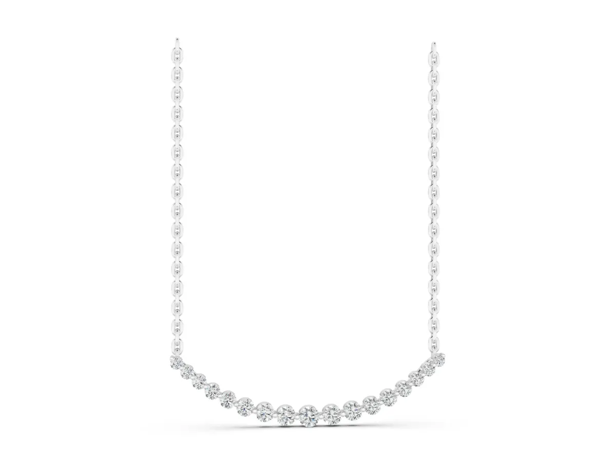 Round Diamond V-Prong Bar Pendant Silver