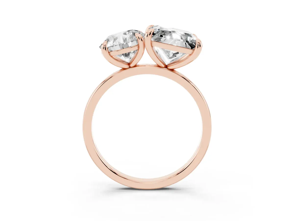 Round and Princess Toi Moi Ring with Prong Setting and Plain Band Rose gold