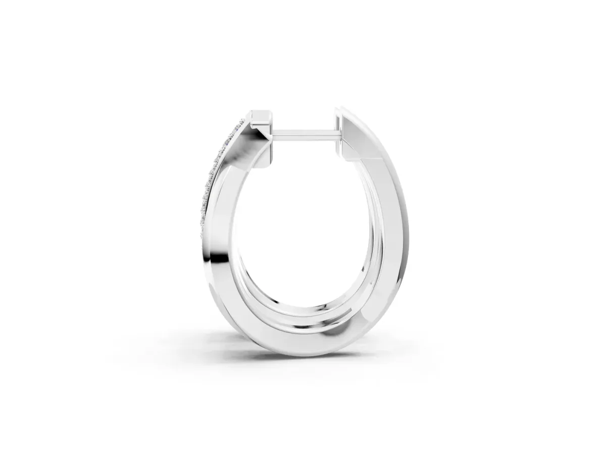 Round Diamond Double Row Huggie Hoop Earrings White gold