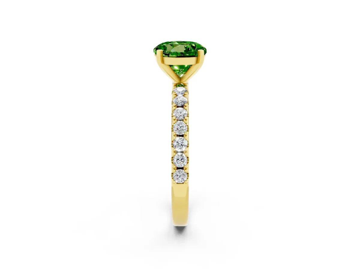 Round Cut Peridot Solitaire Pavé Band with Four-Prong Setting Yellow gold