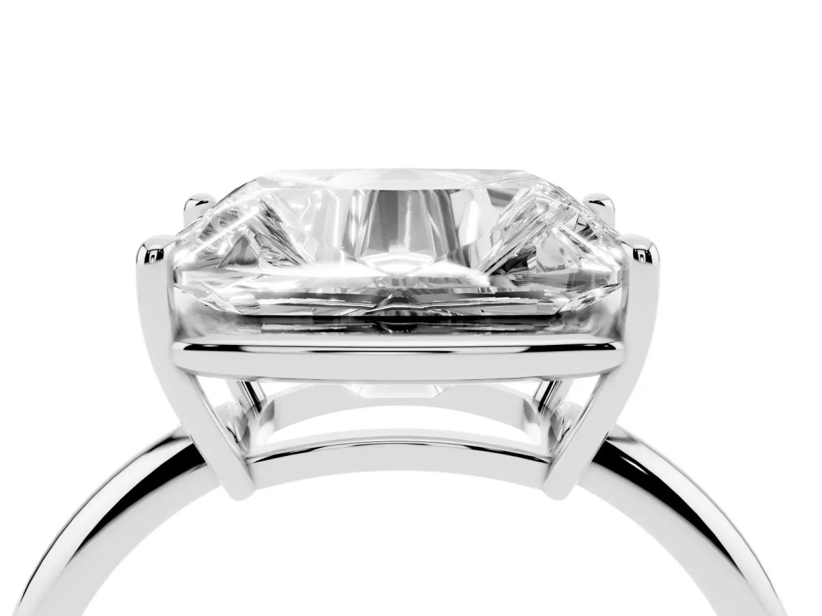 Old Mine Elongated Cushion Diamond East-West Bezel Set Four Claw Solitaire Ring Platinum