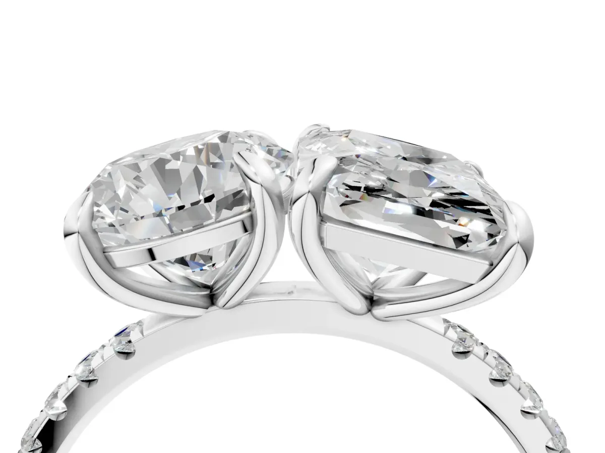 Round and Radiant Toi Moi Ring with Prong Setting and Pave Band Silver
