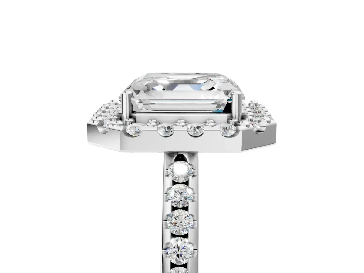 Asscher Cut Diamond Pavé Halo Ring with Four-Prong Setting Platinum