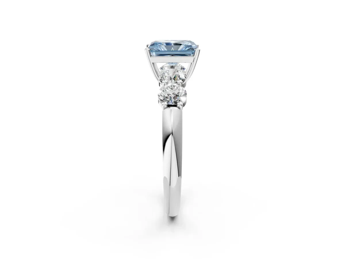 Fancy Blue Radiant Cut Cut Five-Stone Prong Set Diamond Ring with Classic Band Platinum