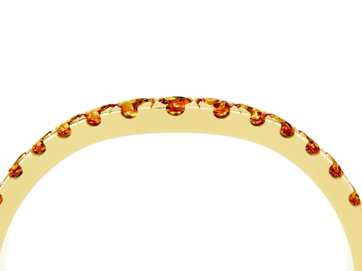 Curved Pavé Round Citrine Wedding Band with Shared Prong Setting Yellow gold