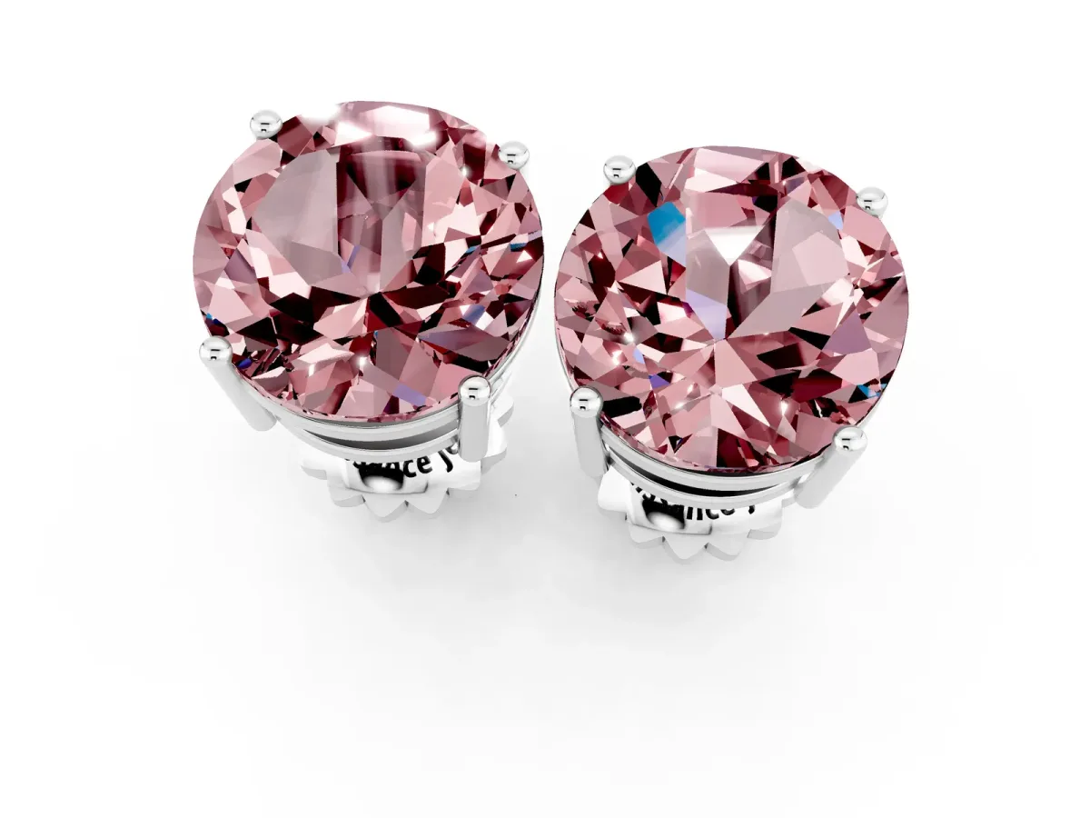 Round Cut Morganite Stud Earrings Silver