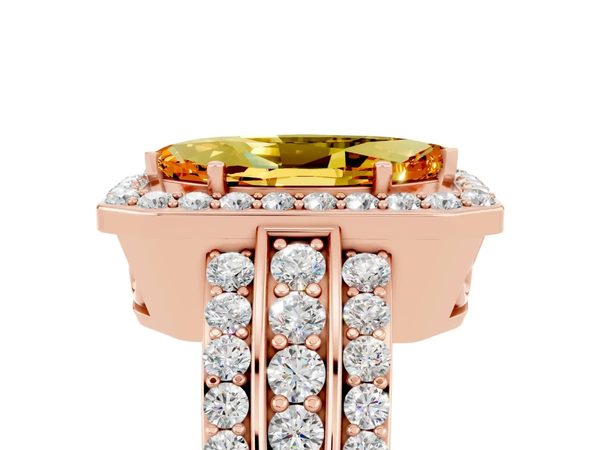 Marquise Cut Halo Citrine Ring with Round Split Shank and Prong Setting Rose gold