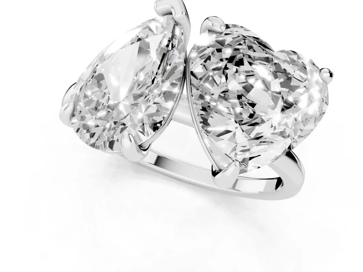 Pear and Heart Toi Moi Ring with Prong Setting and Plain Band Platinum