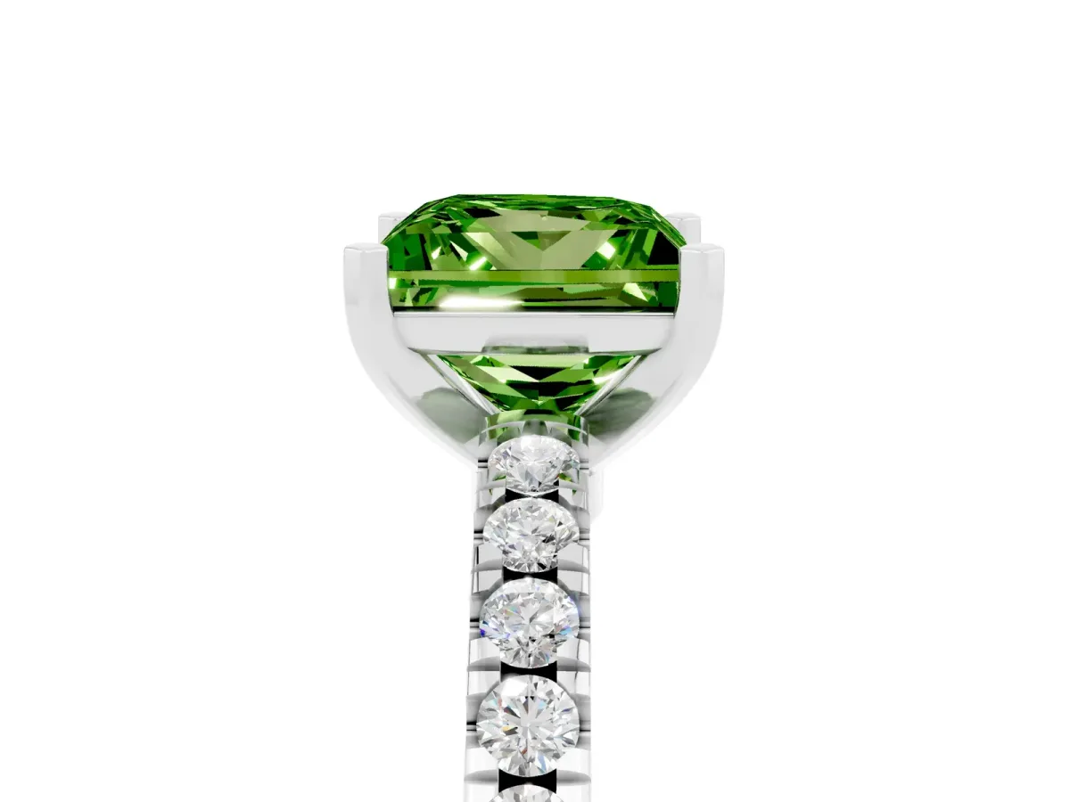 Princess Cut Solitaire Peridot with Pavé Band and Four-Prong Setting Platinum