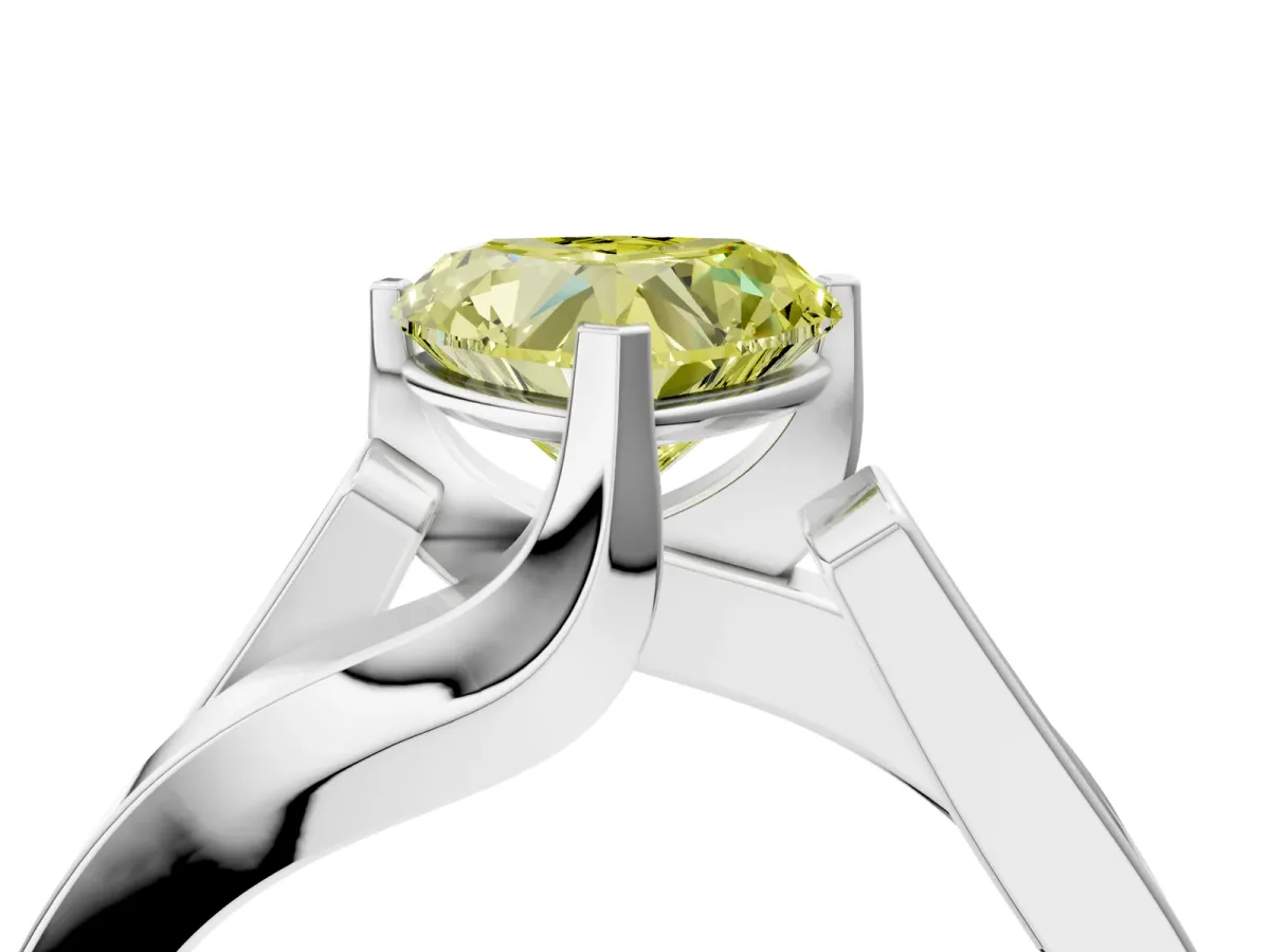 Fancy Yellow Modern Tension Set Heart Cut Diamond Solitaire Wide Band Ring Silver