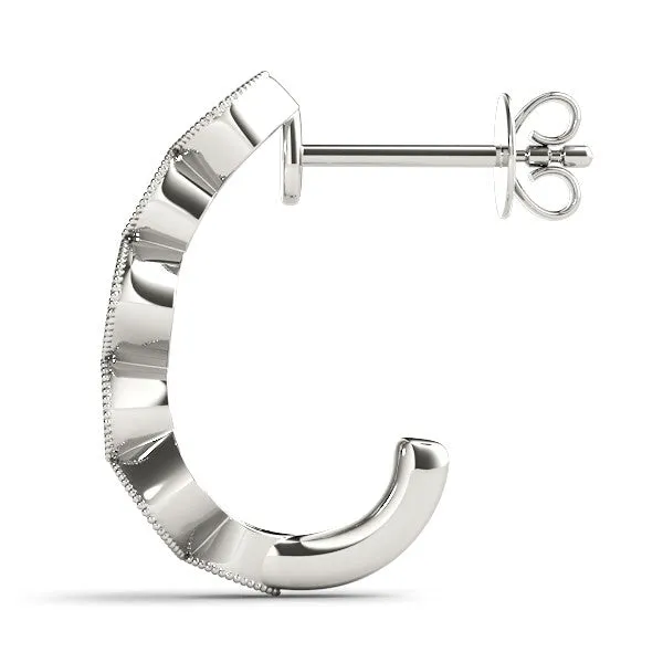 Milgrain Cushion and Marquise Diamond Hoop Earrings Silver