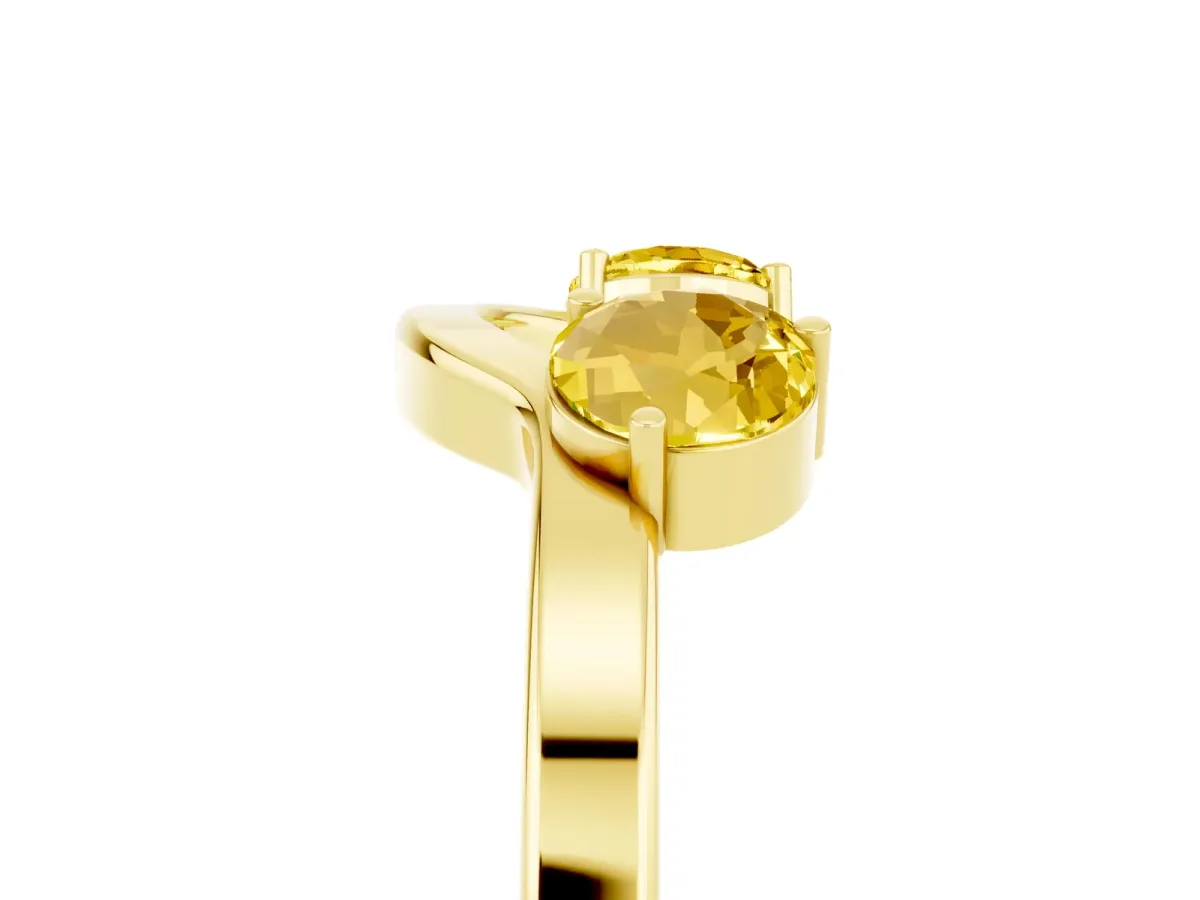 Dual Round Yellow Sapphire Open Band Ring with Prong Setting Yellow gold