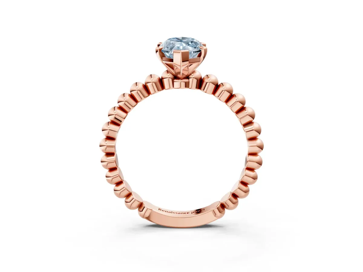 Fancy Blue Marquise Cut Diamond Solitaire Ring with Beaded Band and Prong Setting Rose gold