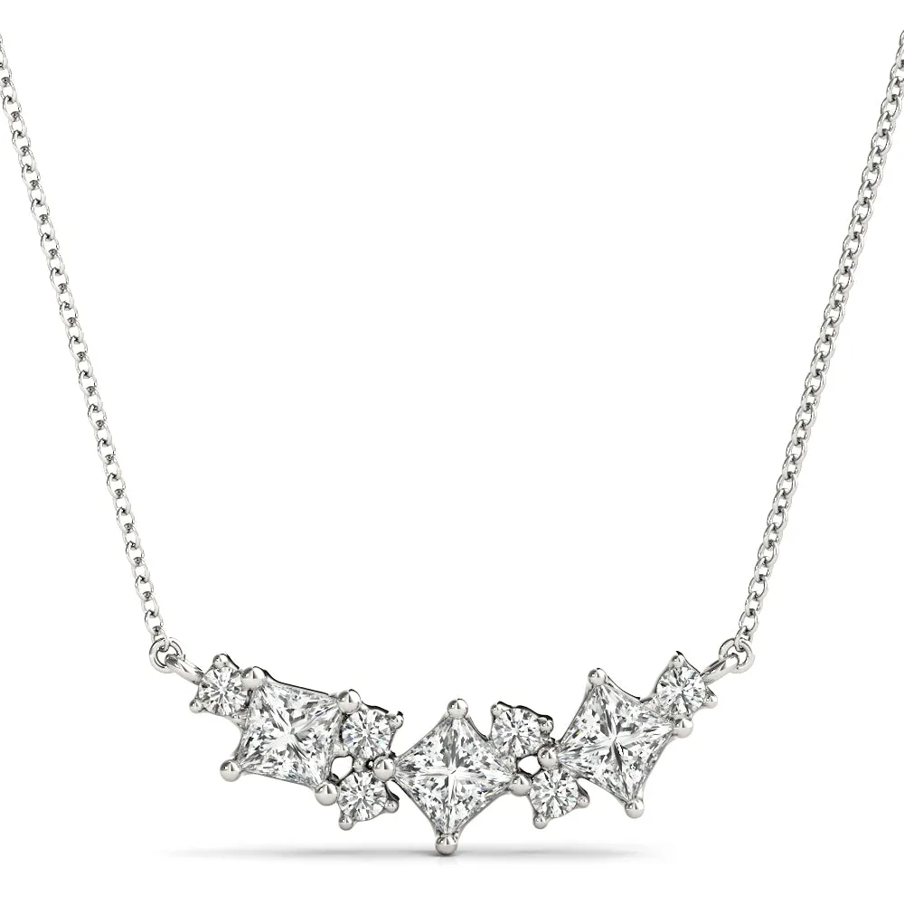 Princess Cut V-Shape Diamond Pendant with Four-Prong Setting Silver