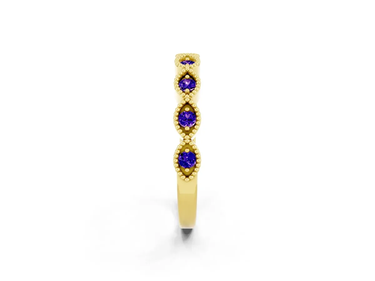 Milgrain Marquise Tanzanite Half Eternity Band with Bezel Setting Yellow gold