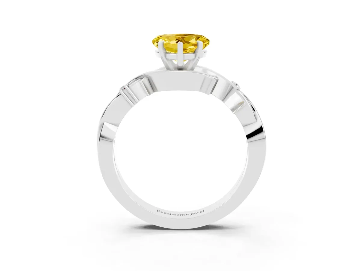 Heart Cut Yellow Sapphire Solitaire Ring with Twisted Band and Prong Setting Silver