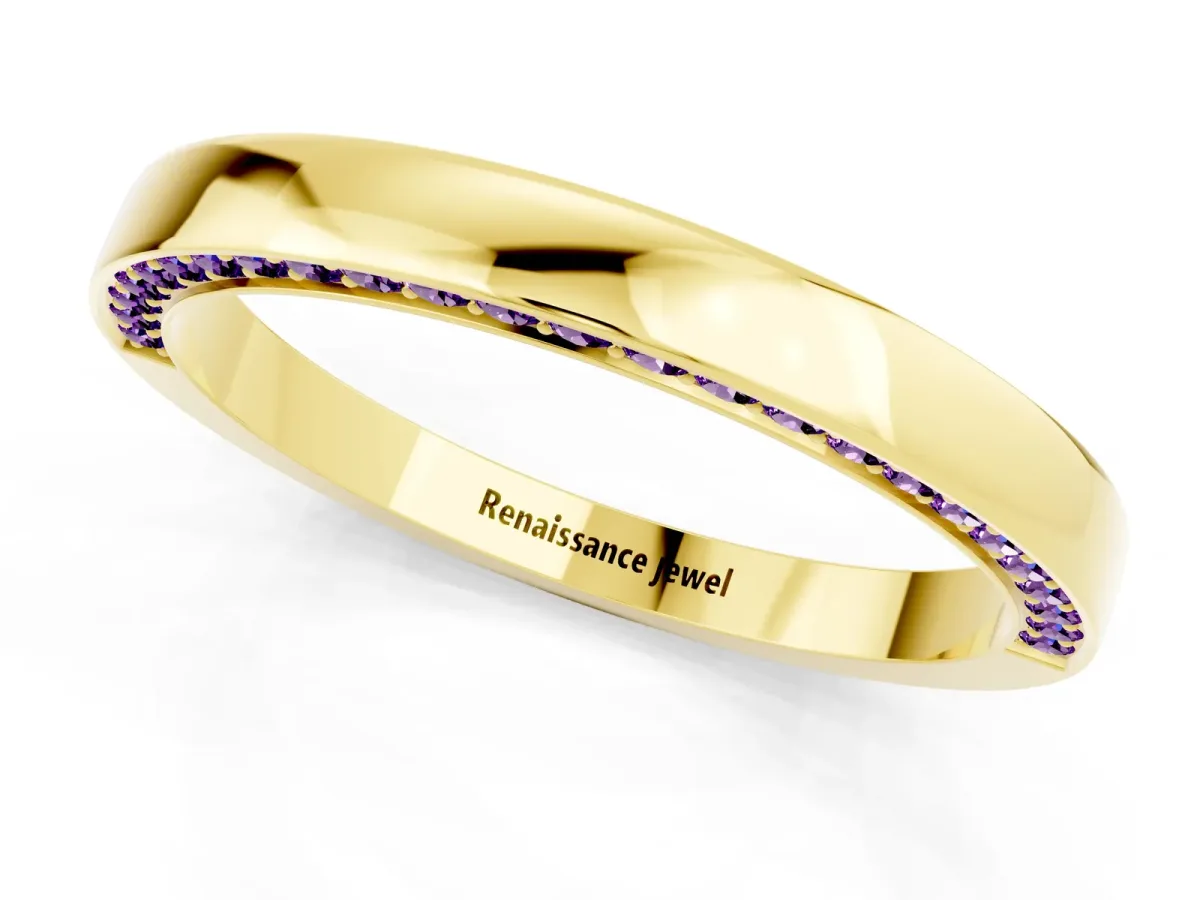 Pavé Round Amethyst Channel Set Band Yellow gold
