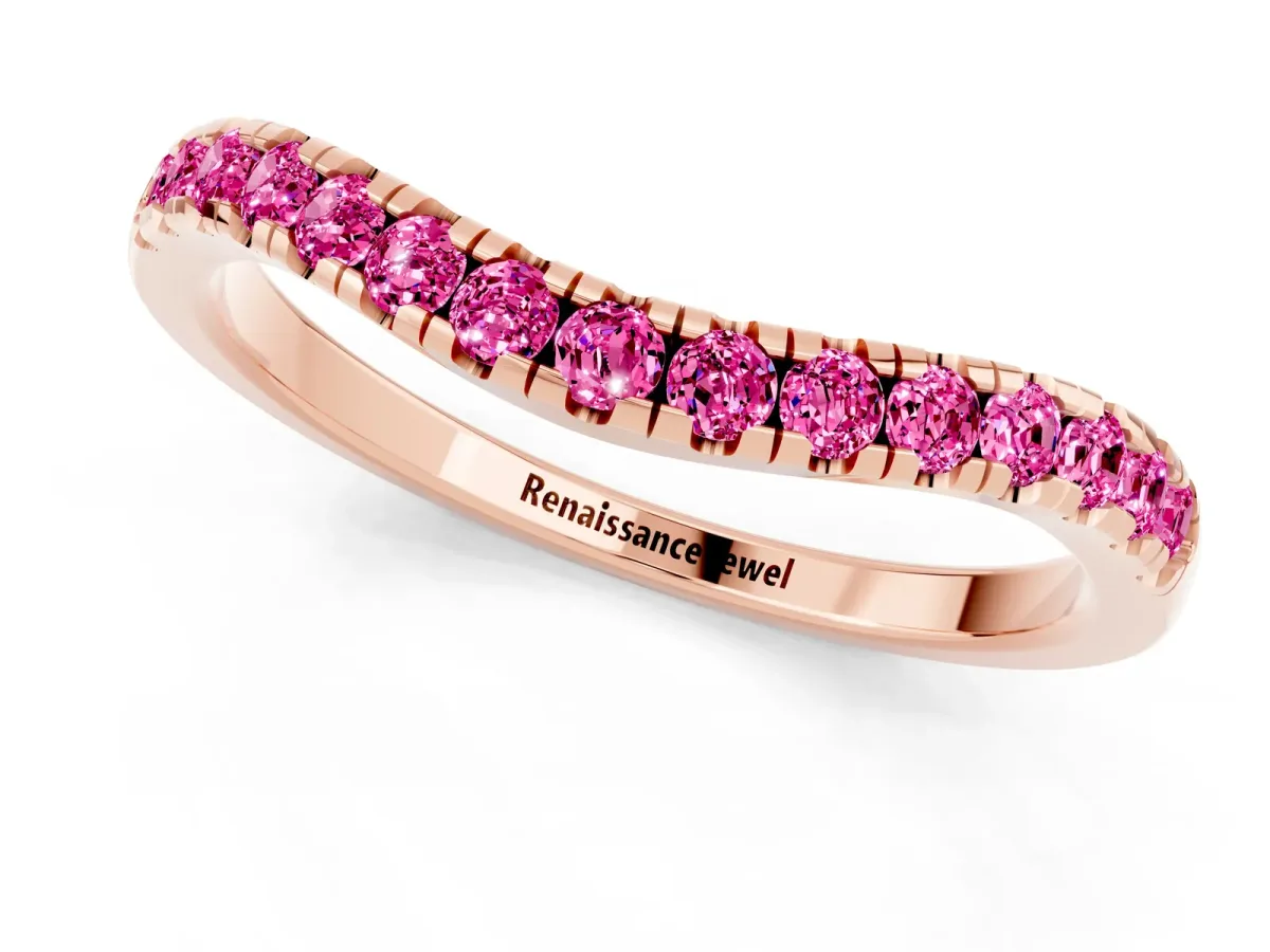 Pink Sapphire Pavé Curved Wedding Band Rose gold