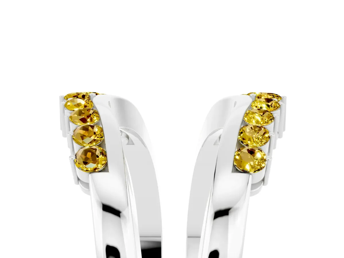 Round Yellow Sapphire Chevron Contour Band with Prong Setting Silver