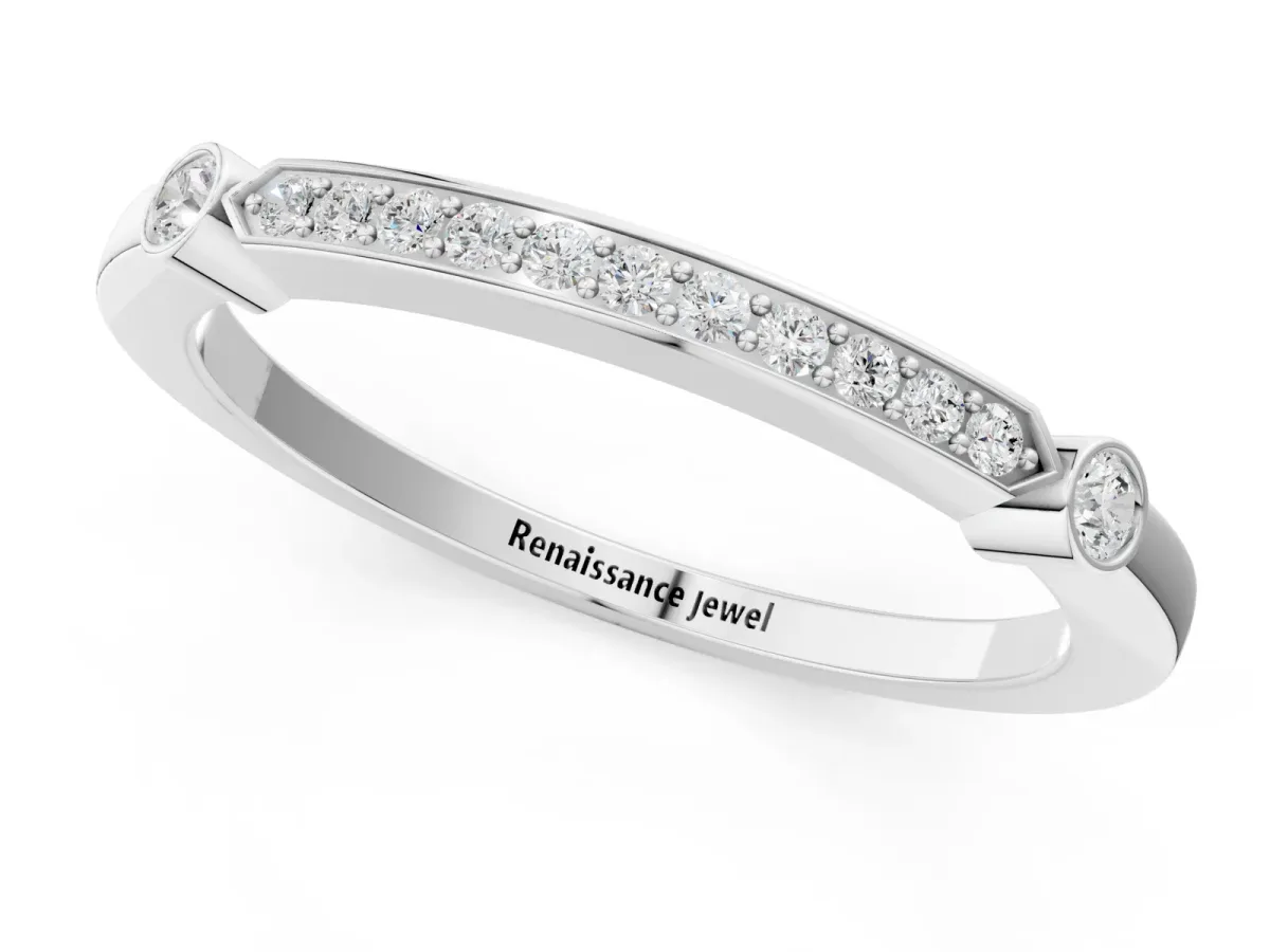 Pavé Round Diamond Bar Station Ring with Channel Setting Platinum