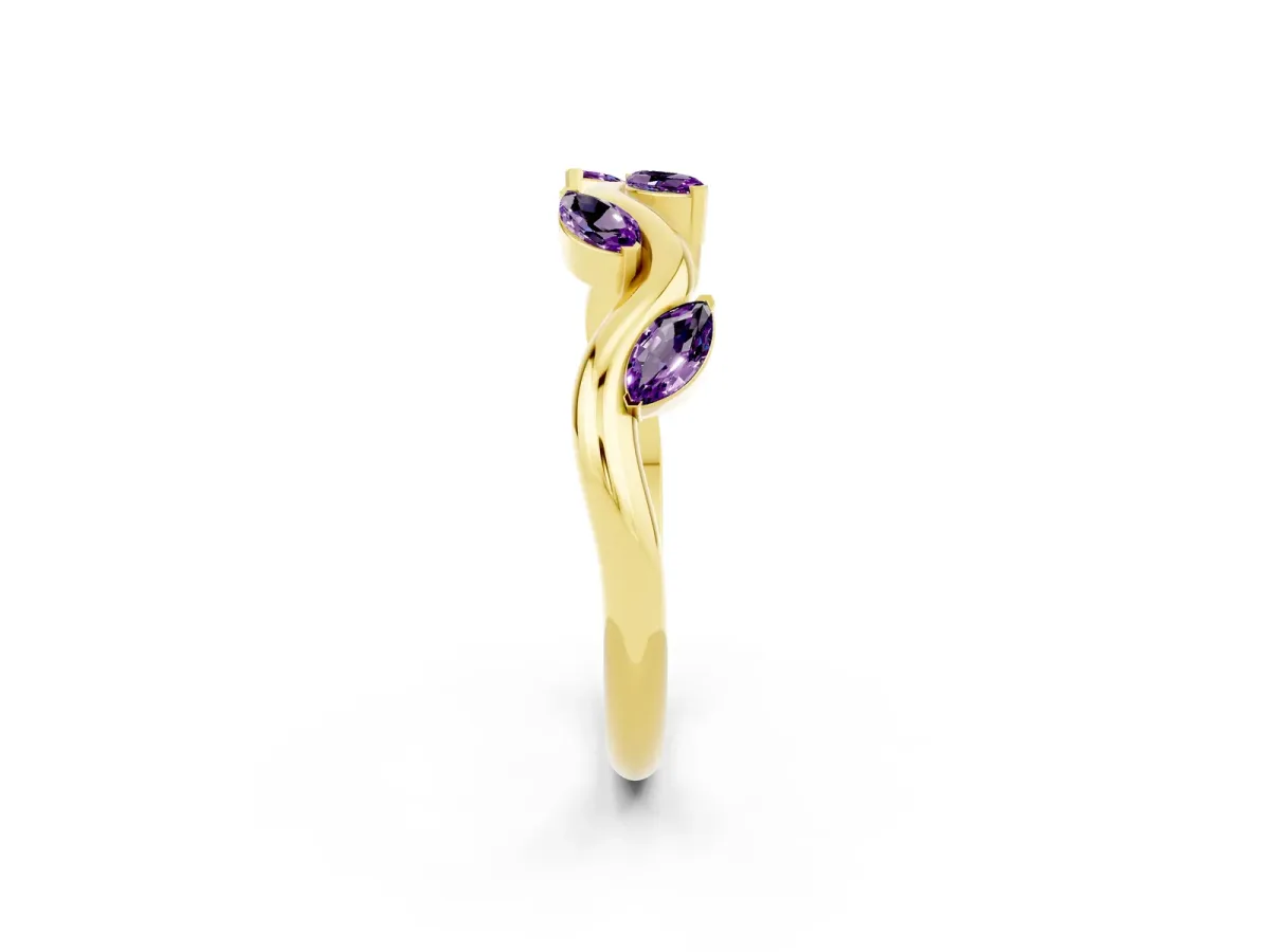 Marquise Amethyst Twisted Band with Prong Setting Yellow gold