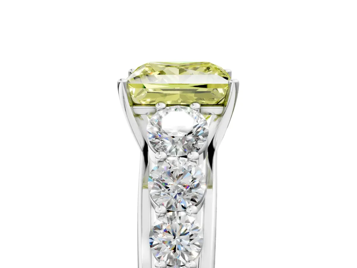 Fancy Yellow Princess Cut Brilliant Diamond Pavé Band with Six-Prong Setting Silver