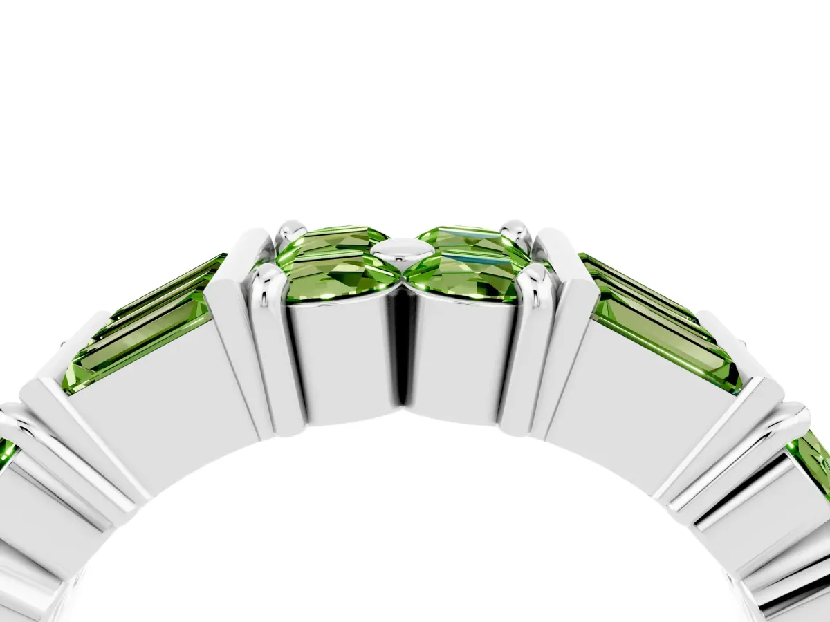 Channel Set Round and Baguette Peridot Anniversary Band with Prong Setting Silver