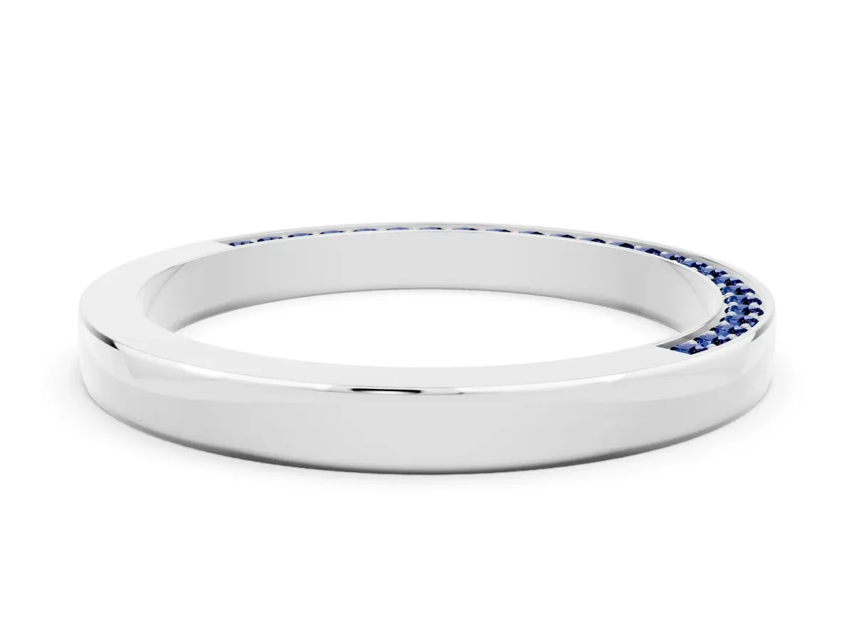Pavé Round Blue Sapphire Channel Set Band Silver