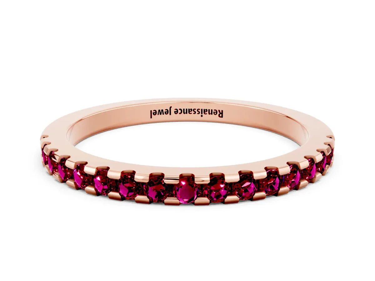 Round Garnet Pavé Set Eternity Band with Micro Prong Setting Rose gold