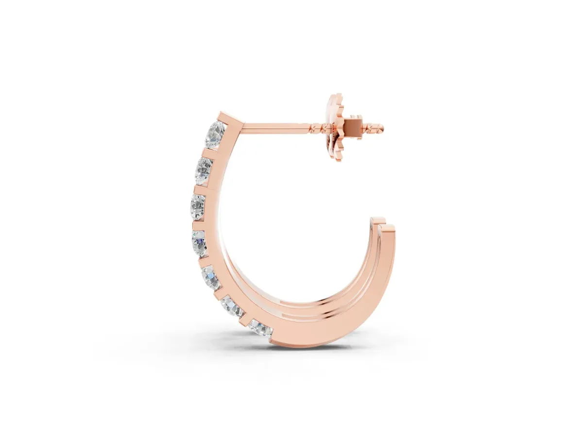 Round Diamond Channel-Set Hoop Earrings with Bar Prong Setting Rose gold
