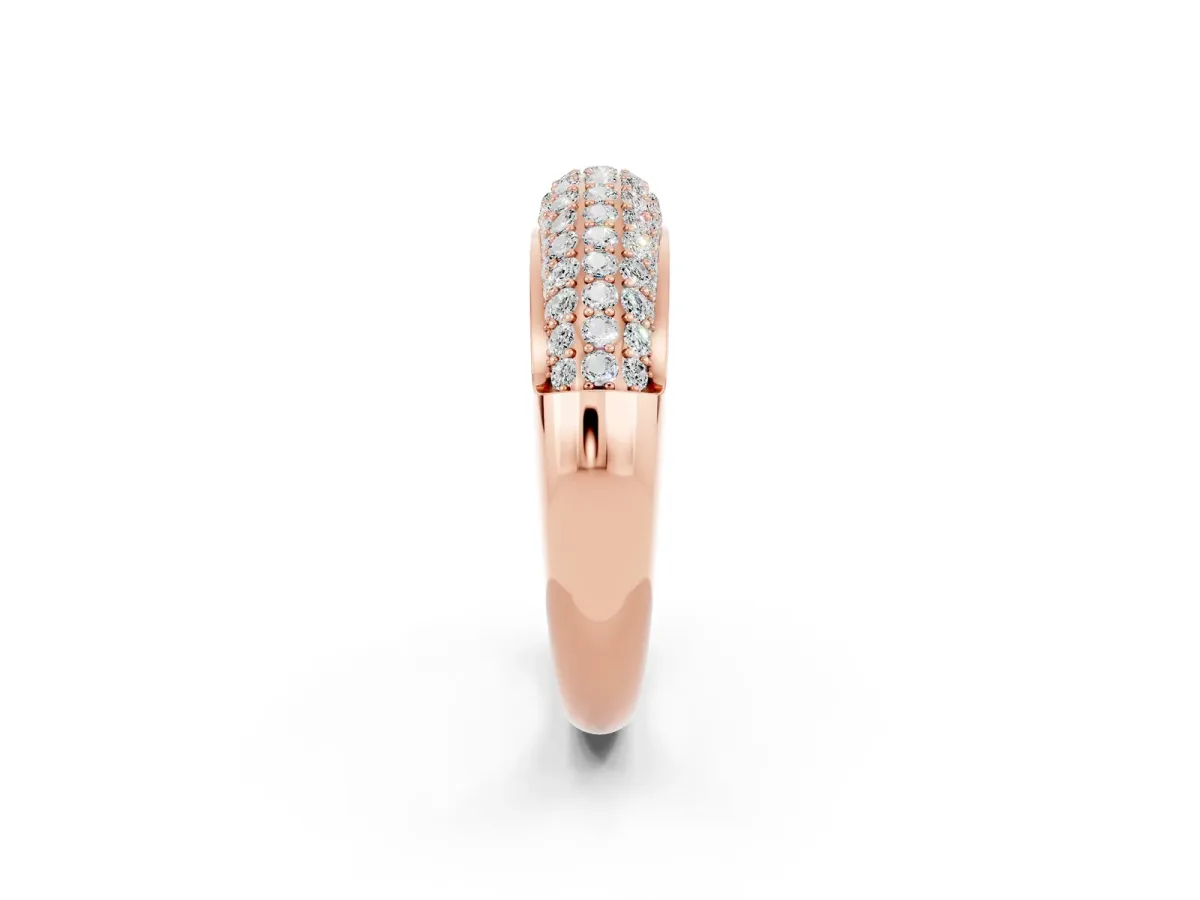 Three-Row Pavé Round Moissanite Dome Band Rose gold