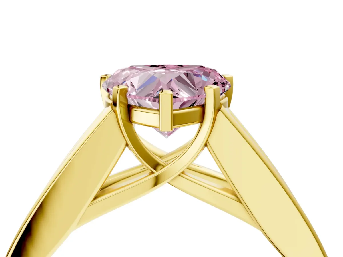 Fancy Pink Heart Cut Cut Channel Set Solitaire Ring with Four-Prong Setting Yellow gold