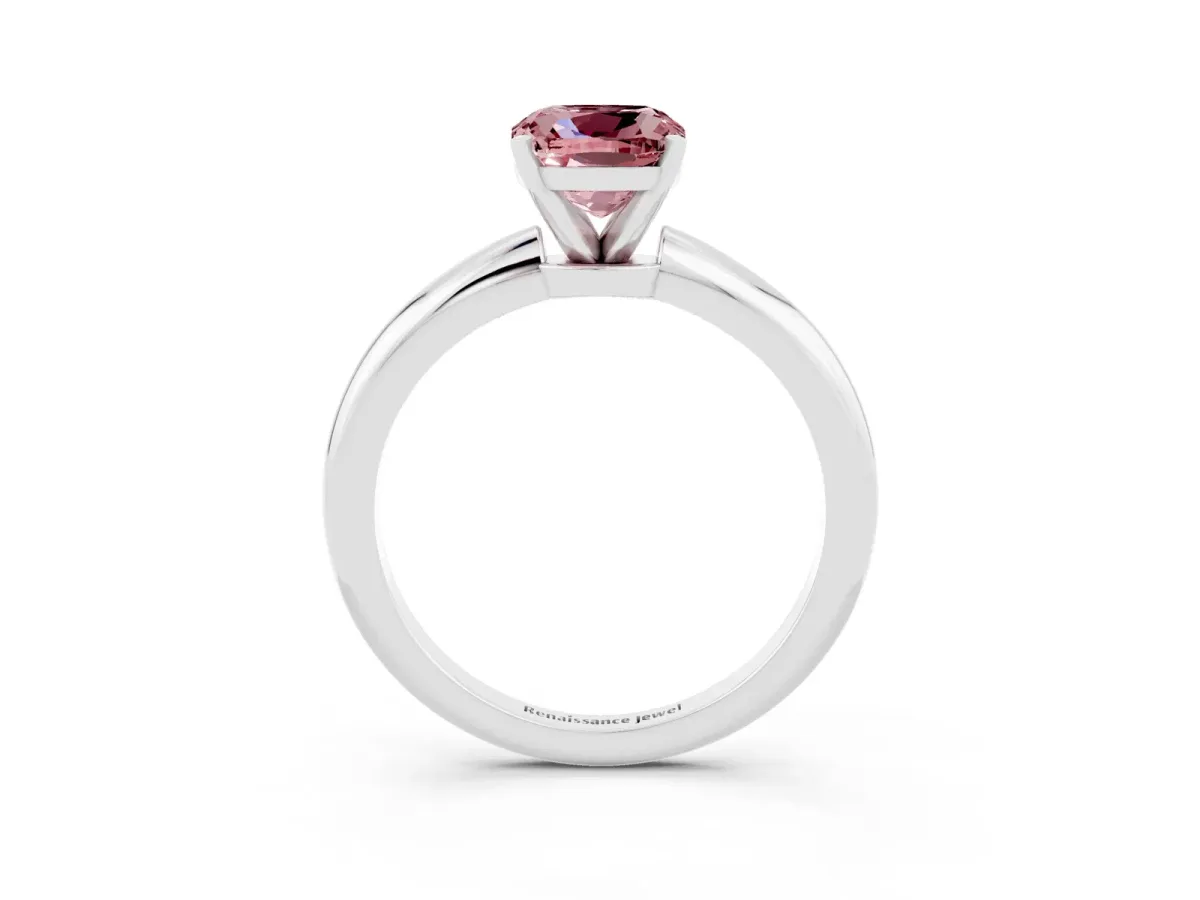 Cushion Cut Morganite Solitaire Ring with Six-Prong Setting and Classic Band Silver