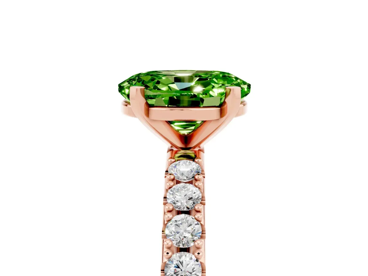 Oval Cut Peridot Solitaire Pavé Band with Four-Prong Setting Rose gold