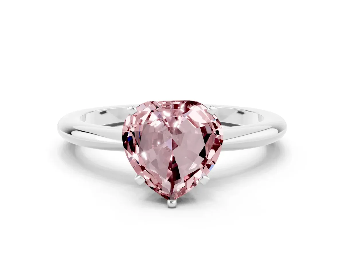 Heart Cut Morganite Solitaire Ring with Six-Prong Setting and Classic Band Silver