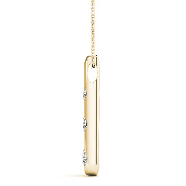 Bezel Set Round Diamond Tapered Bar Pendant Yellow gold